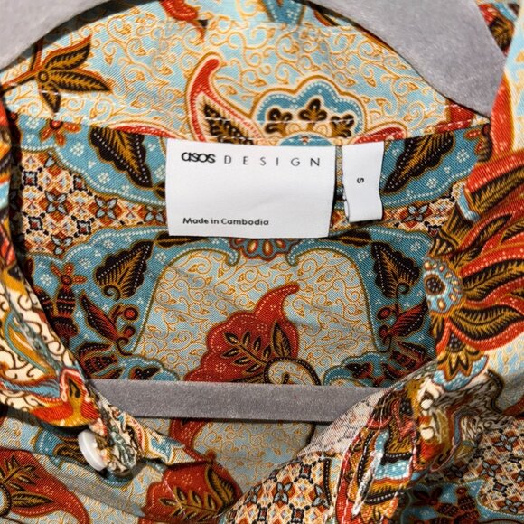 NEW ASOS DESIGN regular shirt in paisley print in tan - Picture 7 of 8